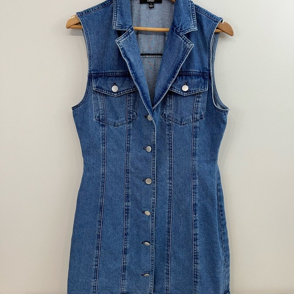 Lulus Edgy Impression Medium Wash Denim Sleeveless Mini Dress L - Picture 6 of 11